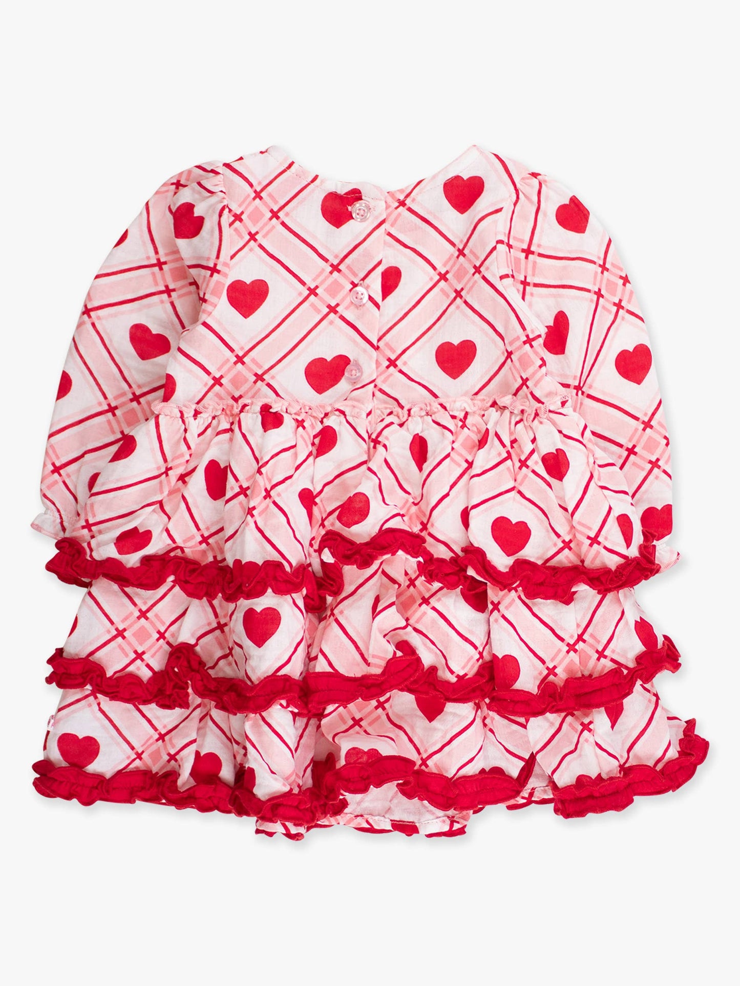 Girls Pink Sweetheart Plaid Cotton Gauze Tiered Ruffle Dress
: Pink
