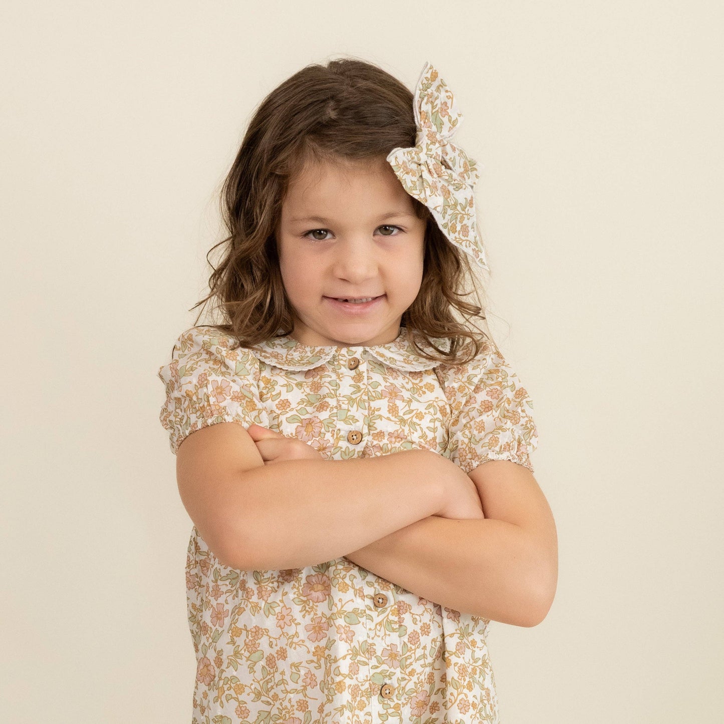 Organic Puff Sleeve Collar Dress: Tuscan Bloom