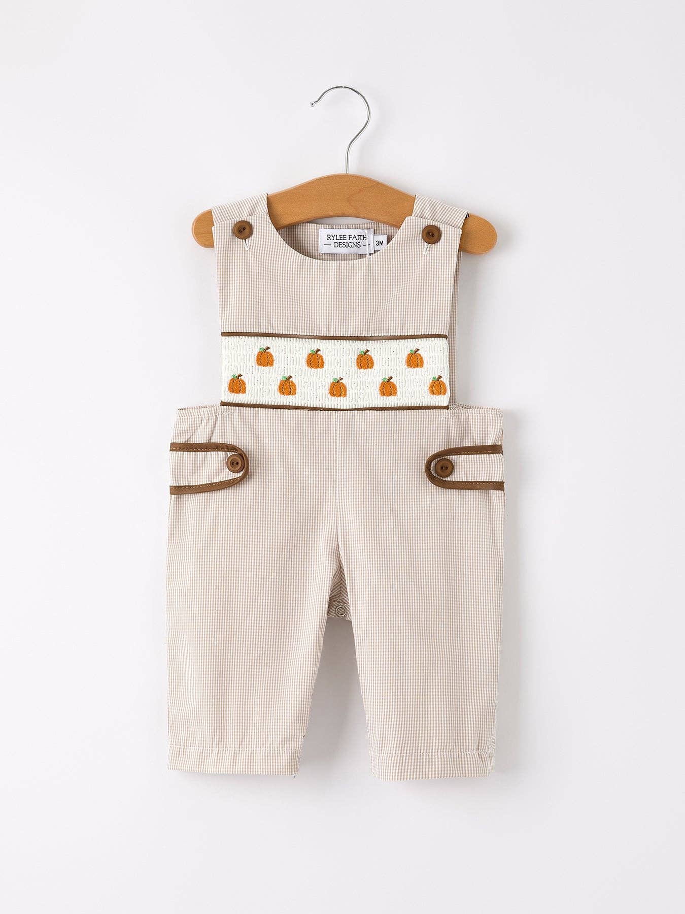 Halloween & Thanksgiving Pumpkin Smock Embroidered Boys Romper: 3M