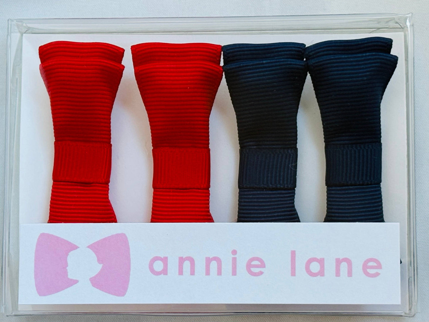 Hair Bows - Classic Grosgrain - Navy & Red - Set of Four