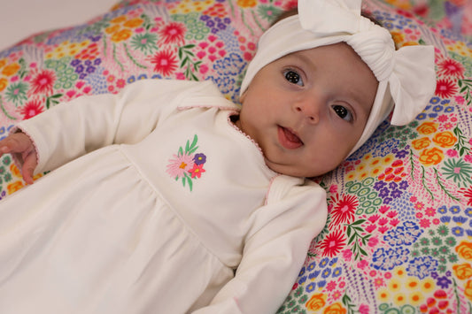 Pip Embroidered Gown - Flower Fields: 0-3 mo