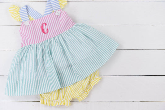 Seersucker Colorblock Girls Bubble Short Set