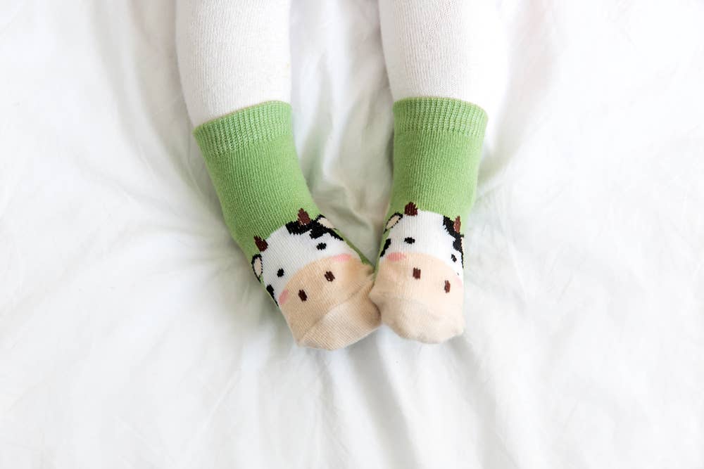 Cow Zoo Baby Animal Socks: Green / M (3 ~5T)
