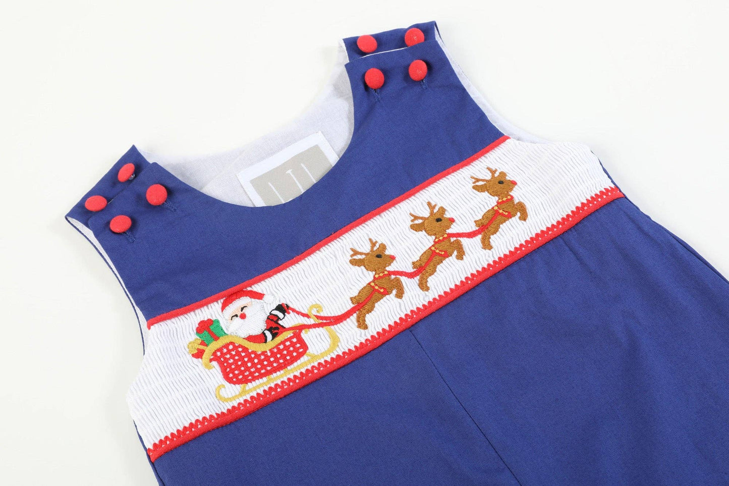 Royal Blue Santa and Sleigh Smocked Overalls: 18-24M