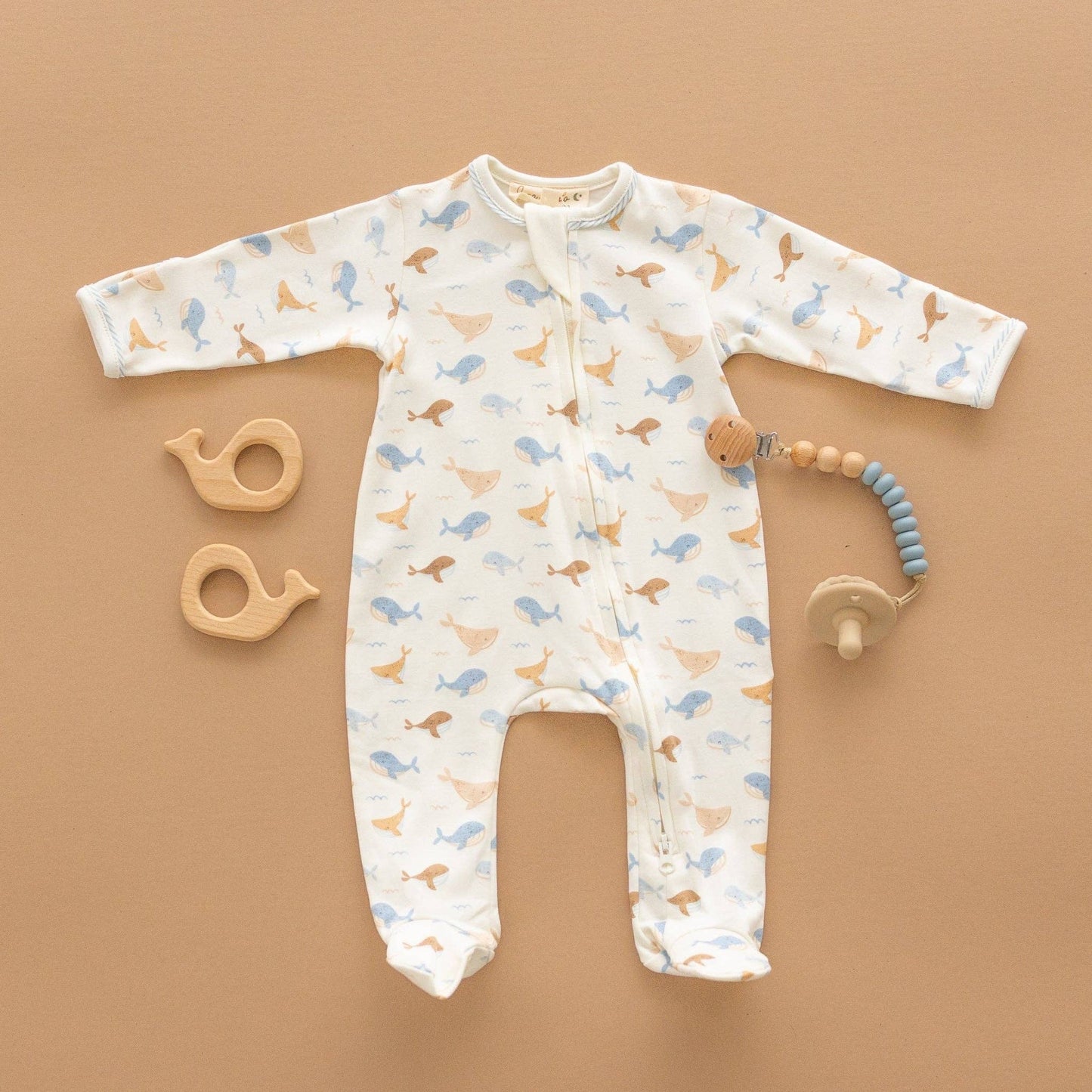 Whale Tales Zip Footie - Ivory