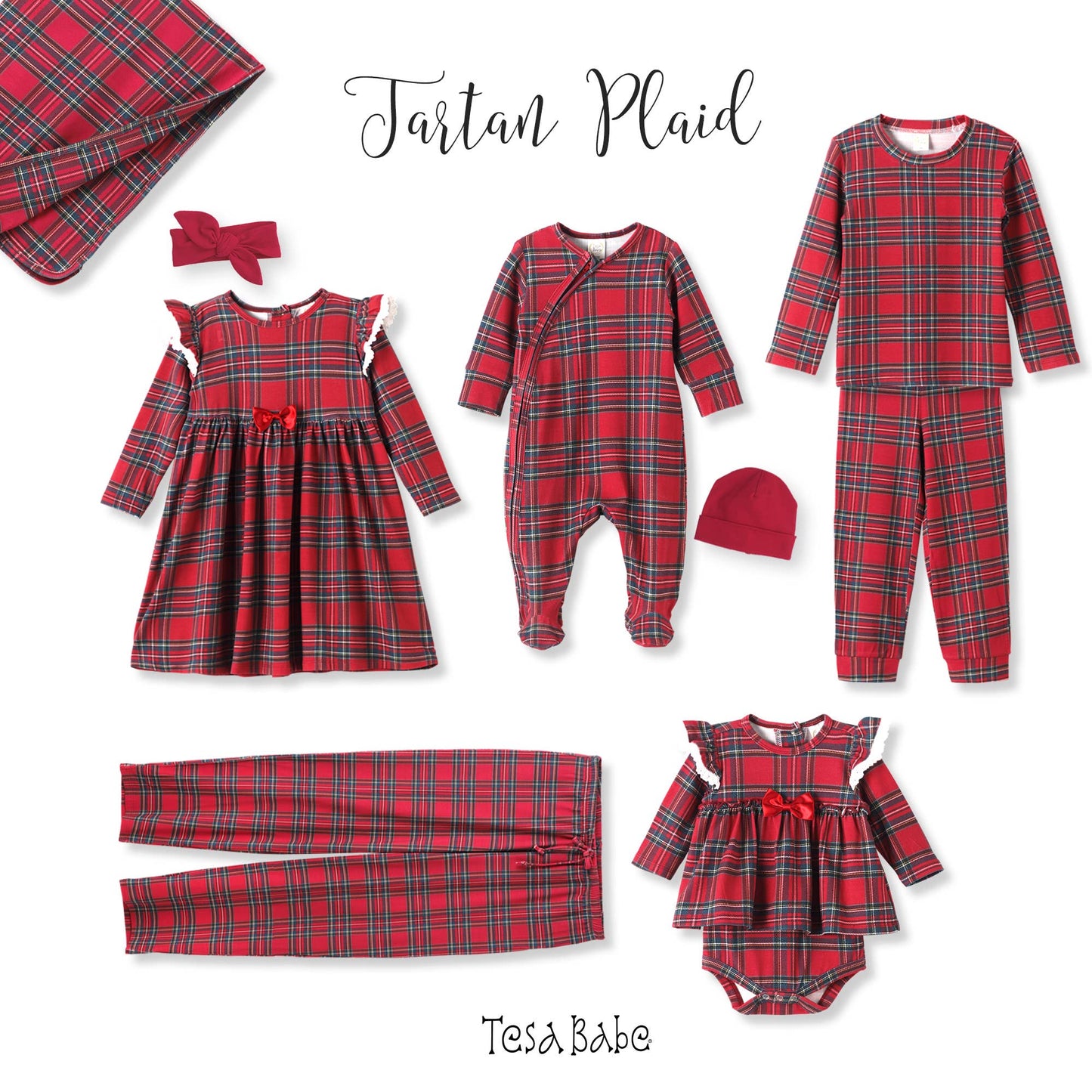 Christmas Bamboo Baby Skirted Bodysuit – Red Tartan Plaid