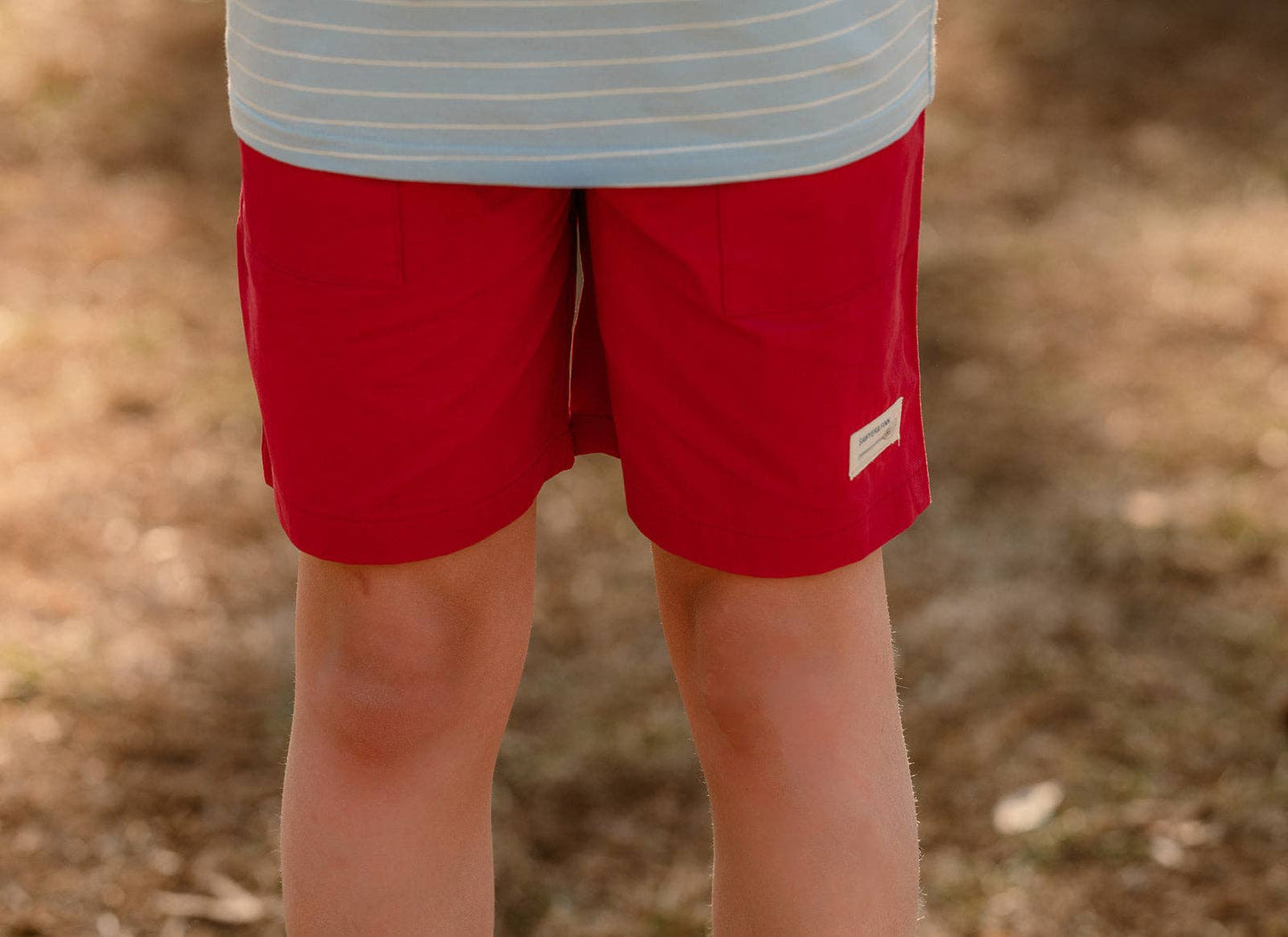 Boys Red Drawstring Shorts, Pockets, Above the knee: 2