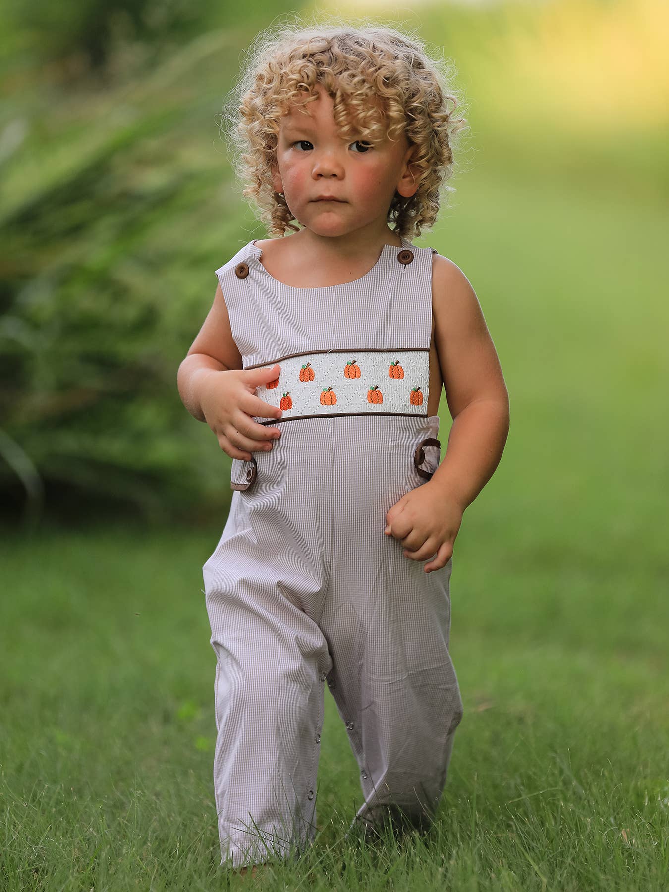 Halloween & Thanksgiving Pumpkin Smock Embroidered Boys Romper: 3M