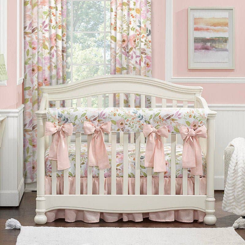 Blush Watercolor Floral 8-pc. Crib Bedding Set: Petal Pink