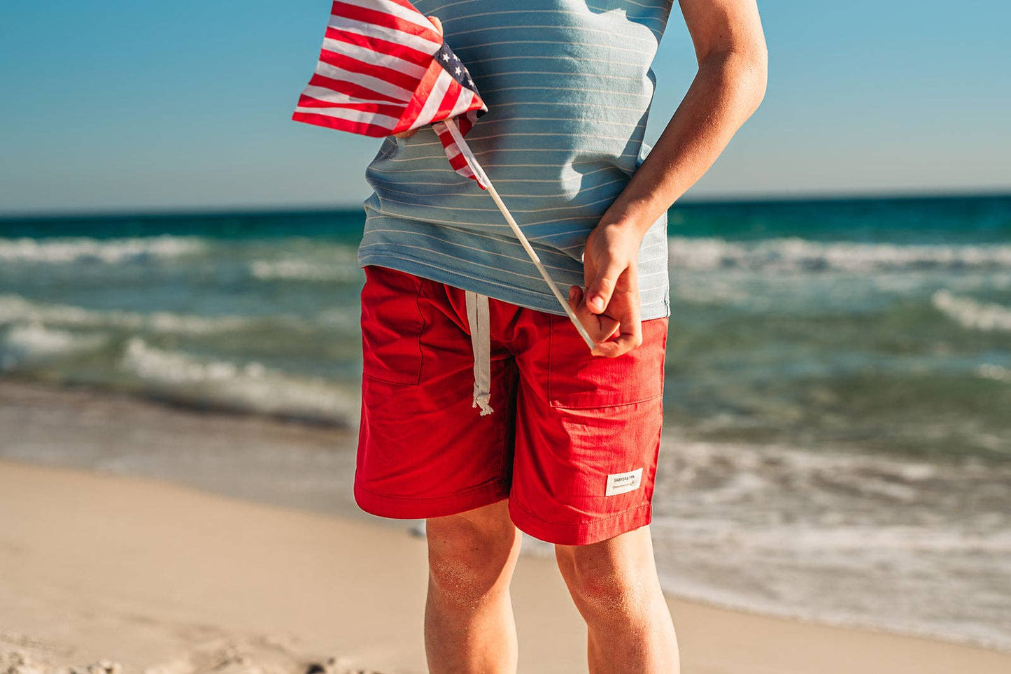 Boys Red Drawstring Shorts, Pockets, Above the knee: 2