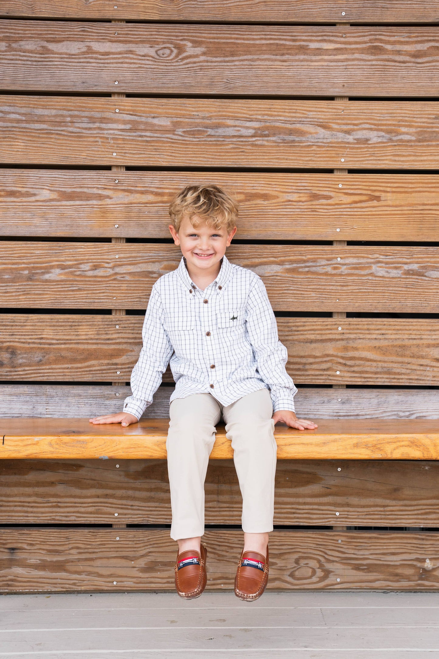 Flagler Boys Fishing Shirt Olive & White Plaid: Olive & White Plaid