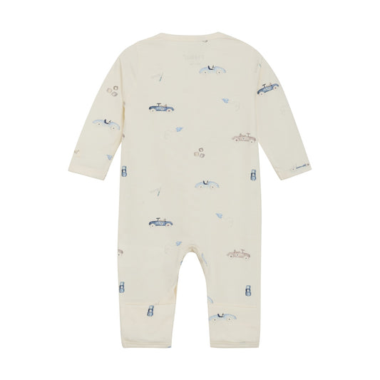 FIXONI Long Sleeve Button Romper - Vintage Cars