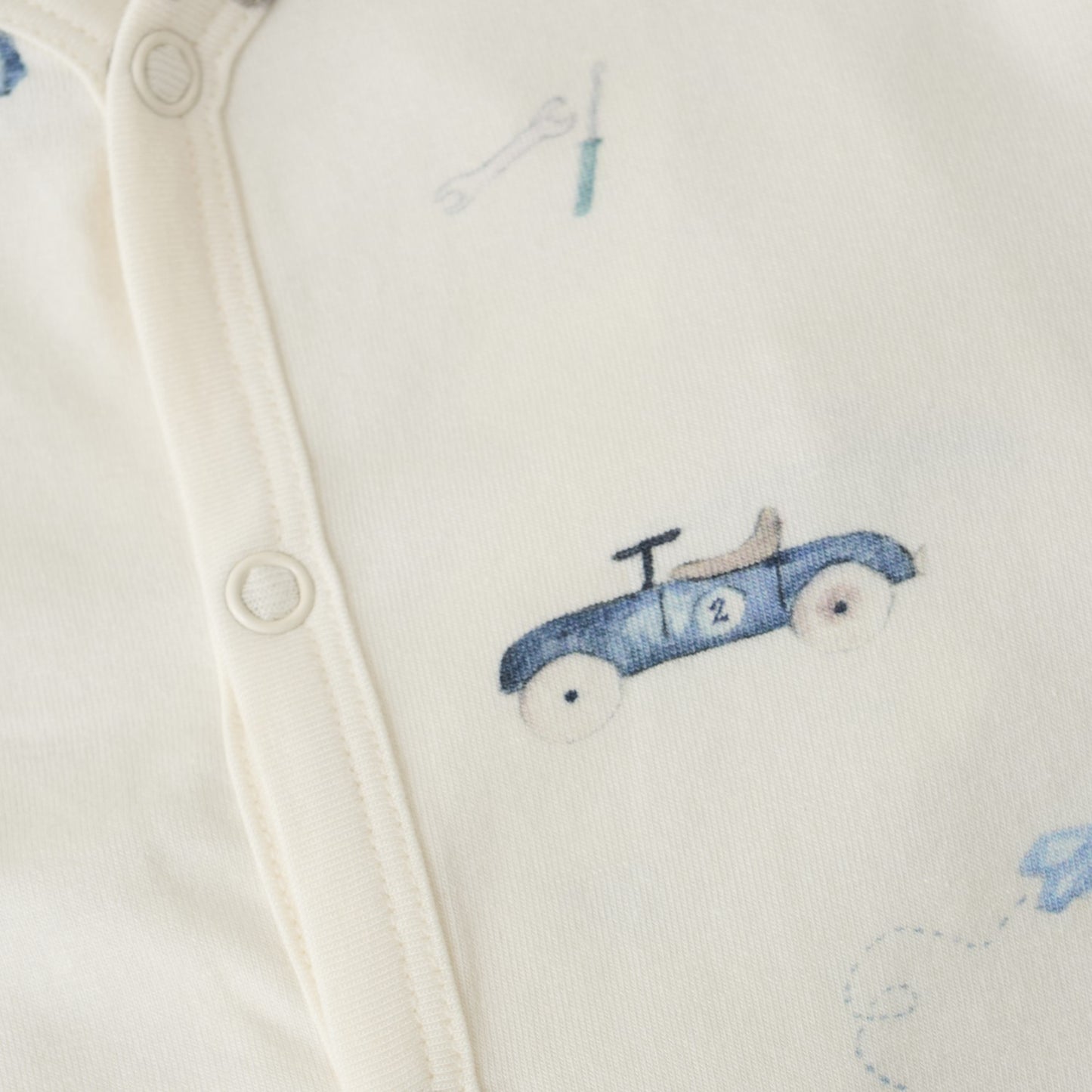FIXONI Long Sleeve Button Romper - Vintage Cars