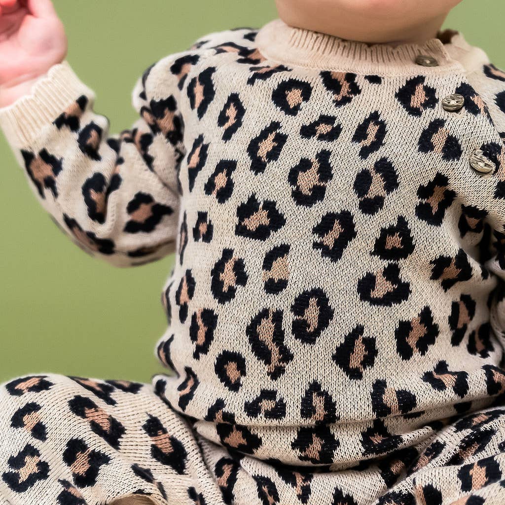 Leopard Jacquard Knit Baby Jumpsuit (Organic Cotton): Oatmeal Heather / 12-18M