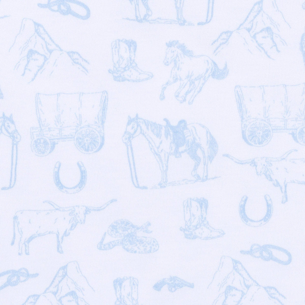 Wild West Toile Gathered Gown - Light Blue: 3 Months