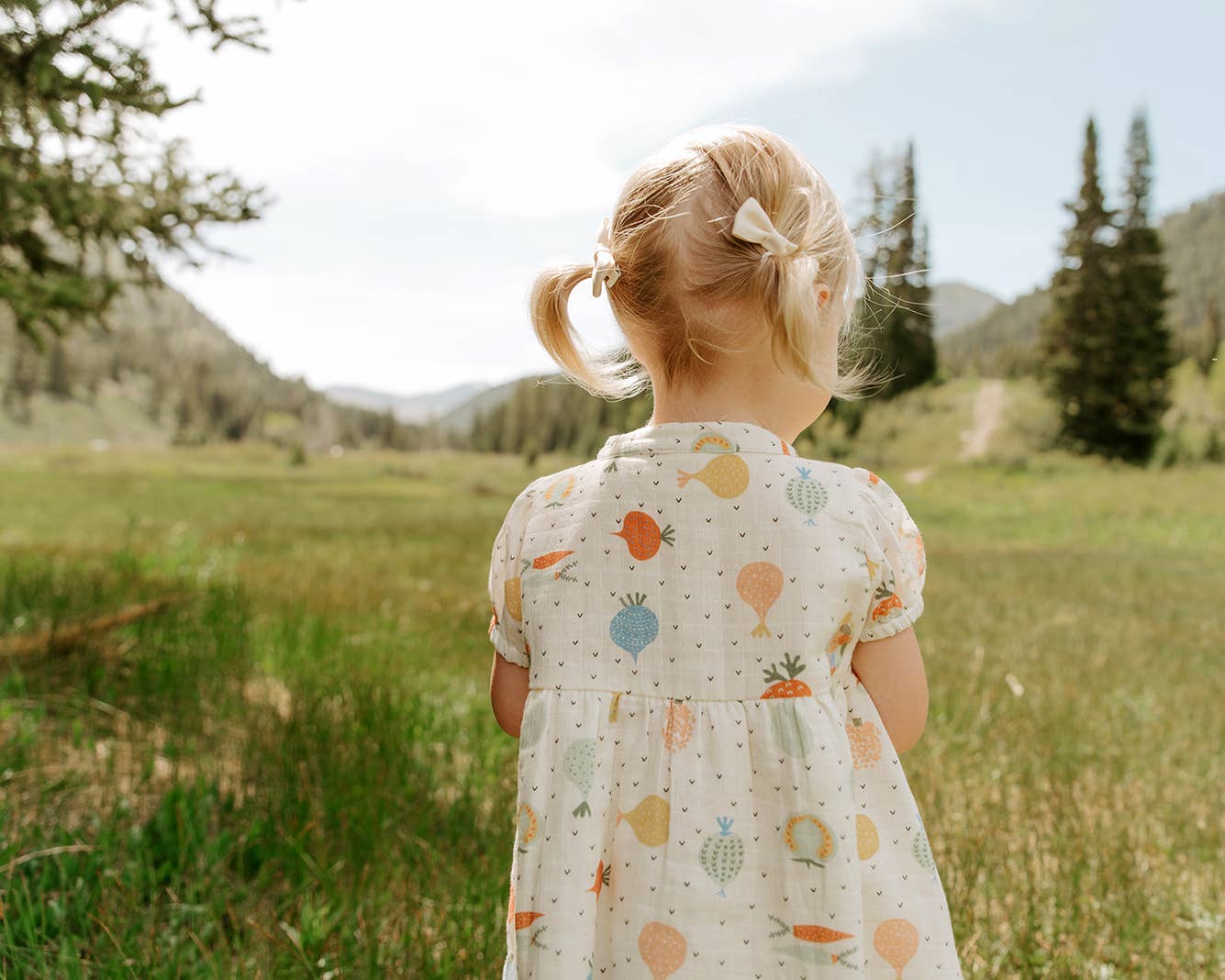 Veggie Puff Sleeve Muslin Baby Dress+Bloomer -Organic Muslin: Natural