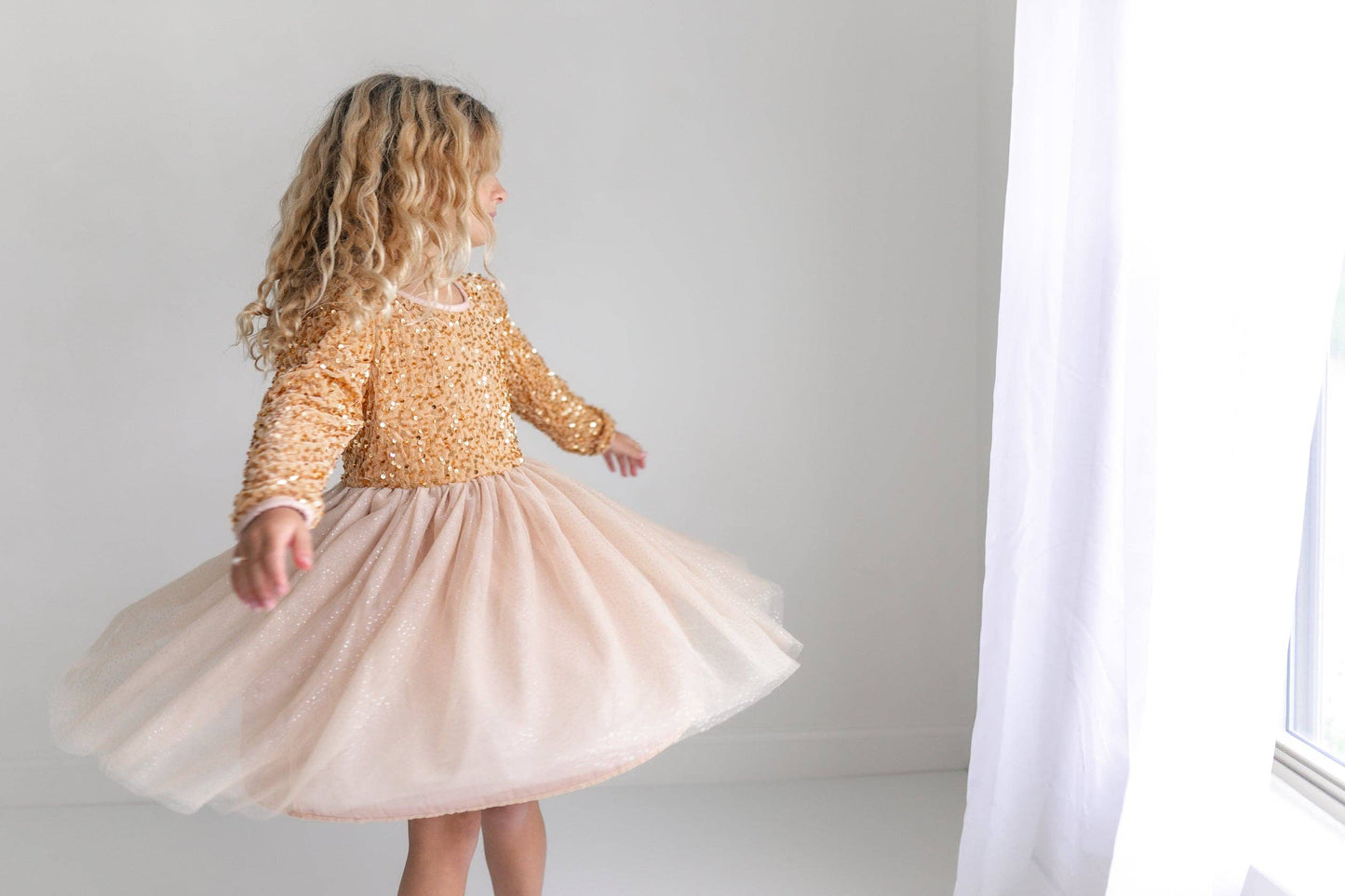 Kids Sequin Champagne Holiday Fancy Sparkle Tulle Dress