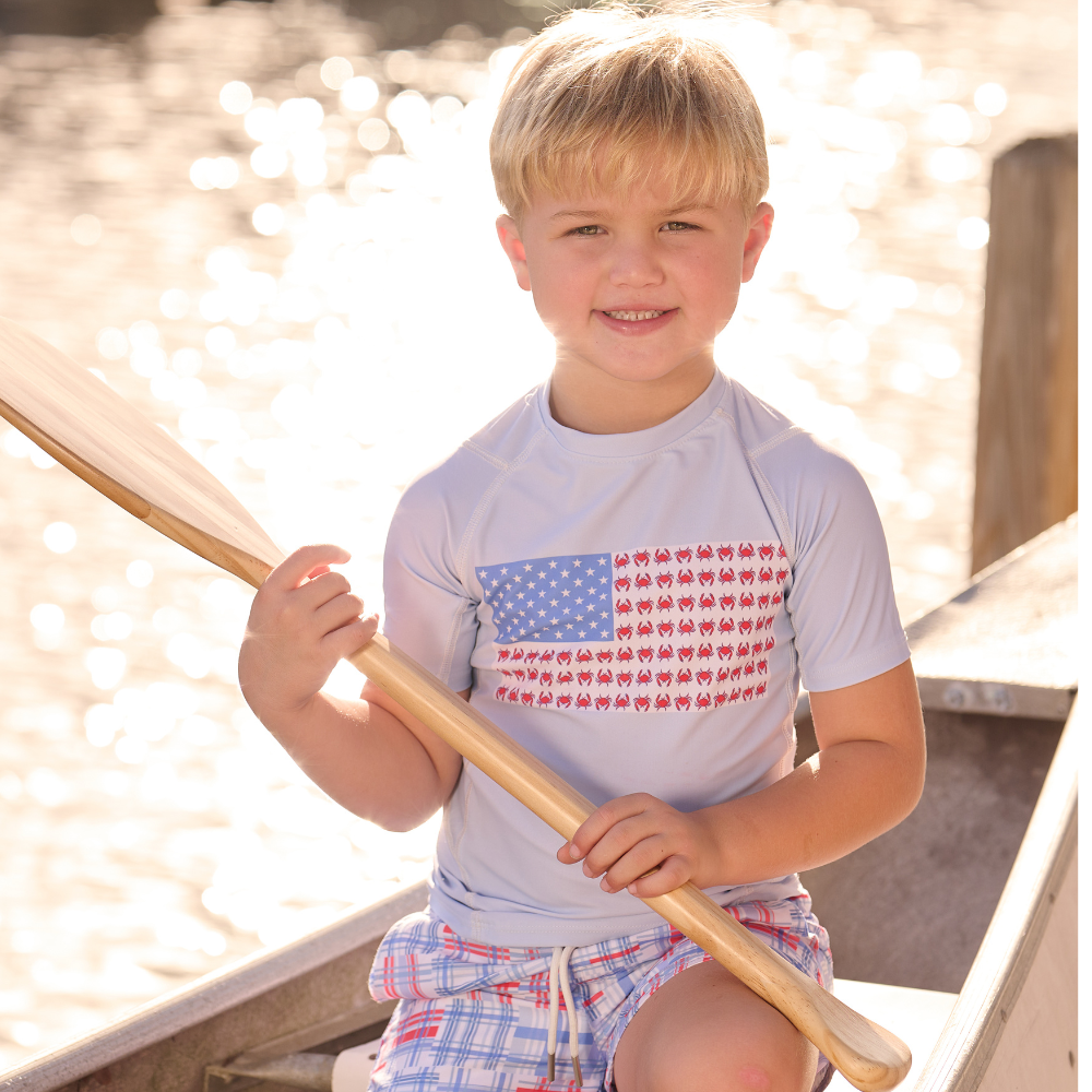 Boys Swim Short Sleeve Rashguard - Coastal Crab