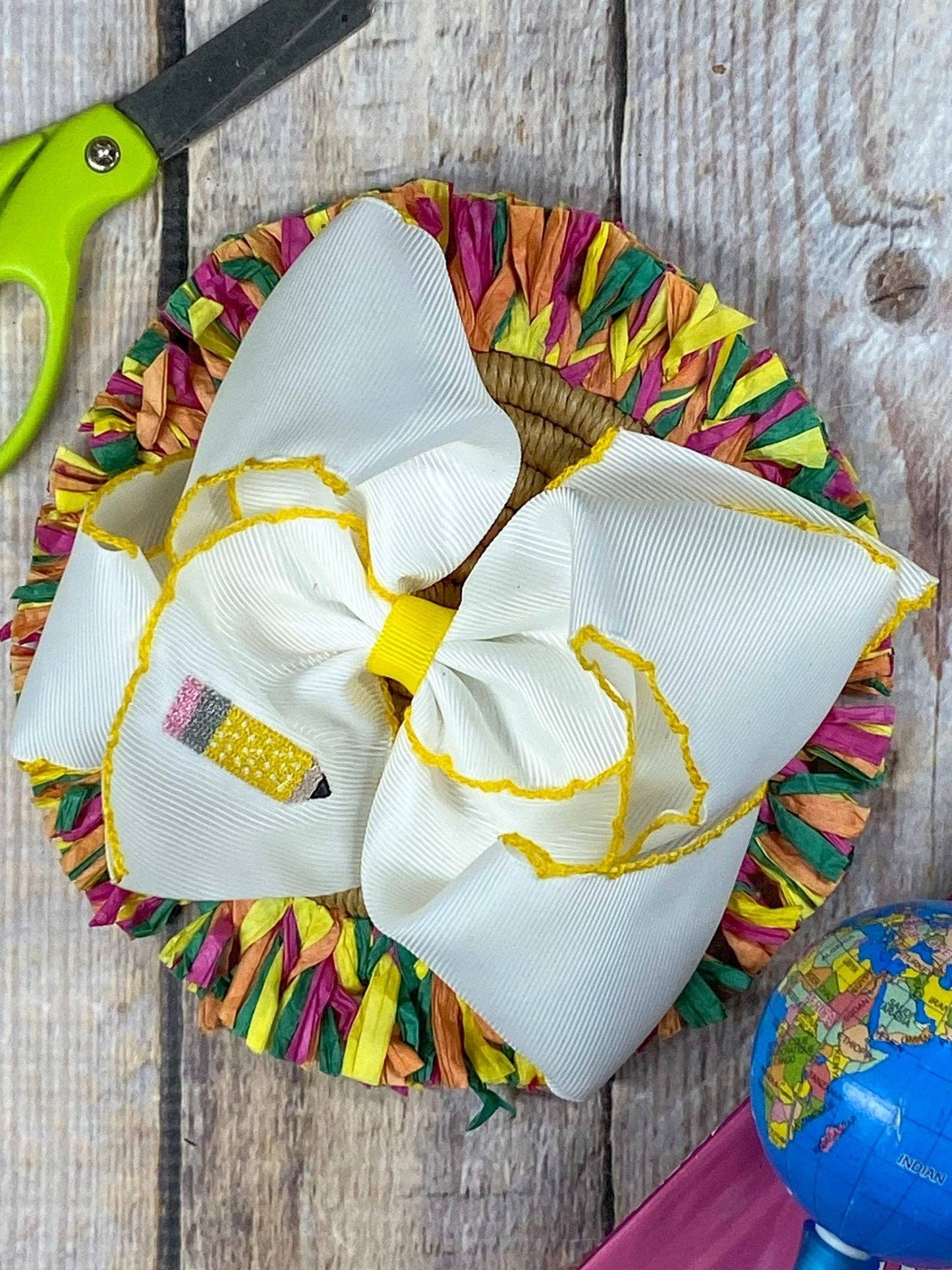 Pencil Embroidered Moonstitch Hair Bow | Clip or Headband: Headband