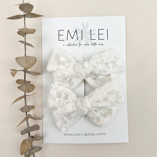 Pigtail Bow Clip Set - Lace