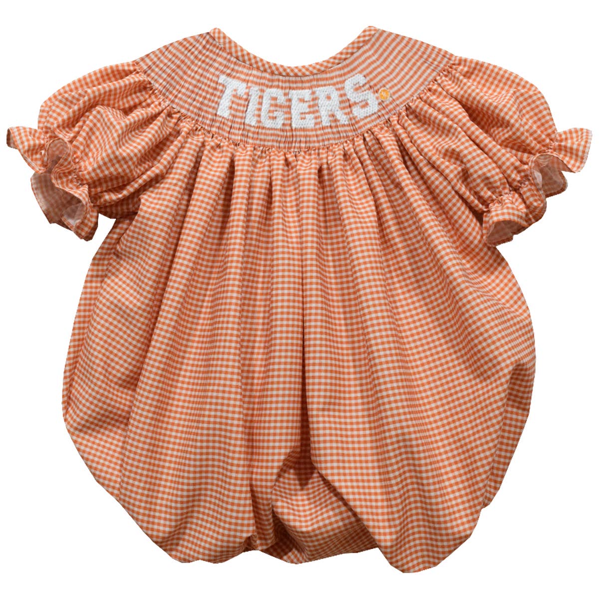 Clemson Tigers Smocked Gingham Short Sleeve Girls Bubble