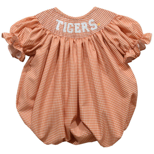 Clemson Tigers Smocked Gingham Short Sleeve Girls Bubble
