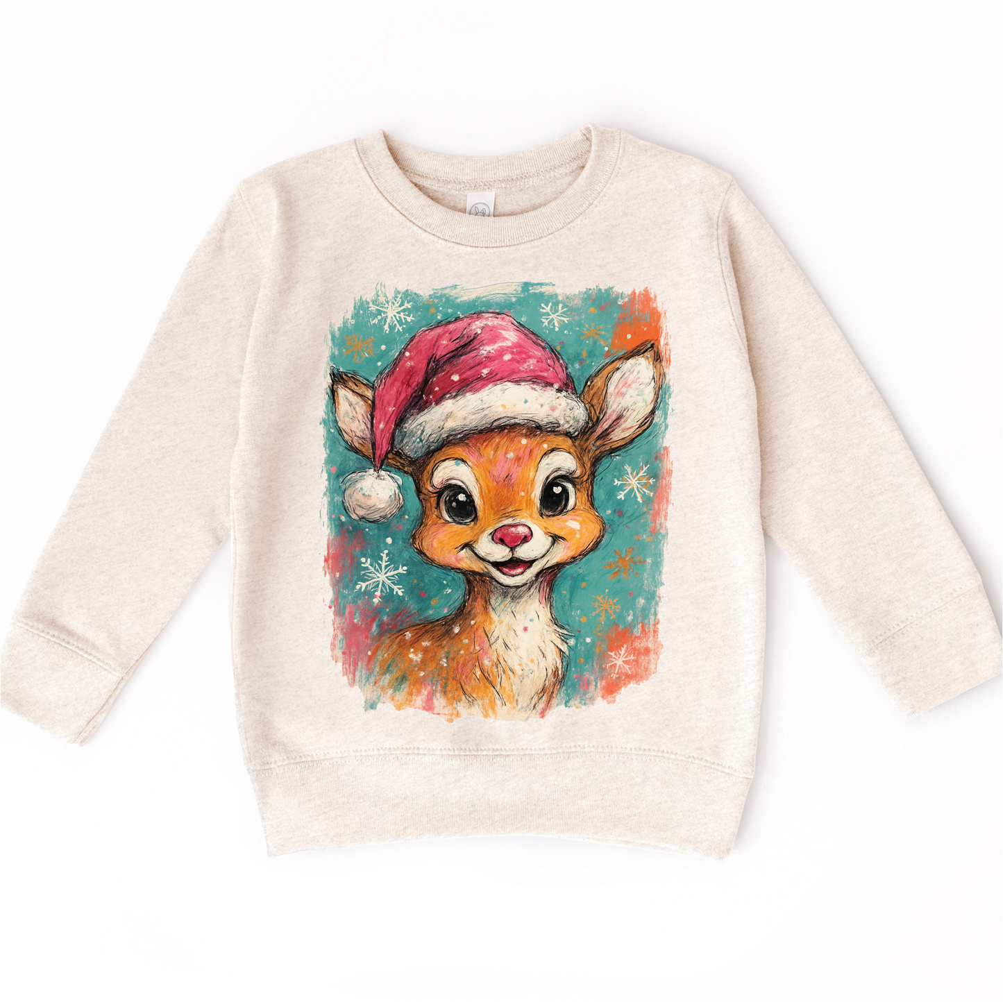 Rudolph Christmas Reindeer T-Shirt - Christmas Tee: White Long Sleeve Tee