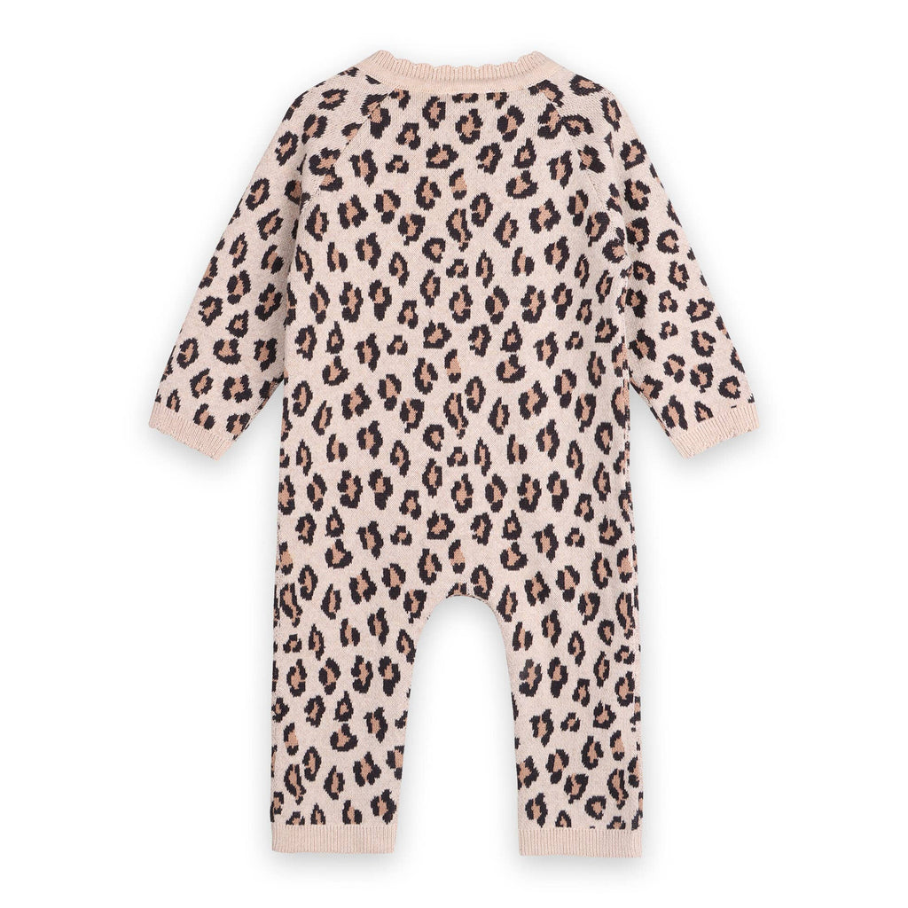 Leopard Jacquard Knit Baby Jumpsuit (Organic Cotton): Oatmeal Heather / 12-18M