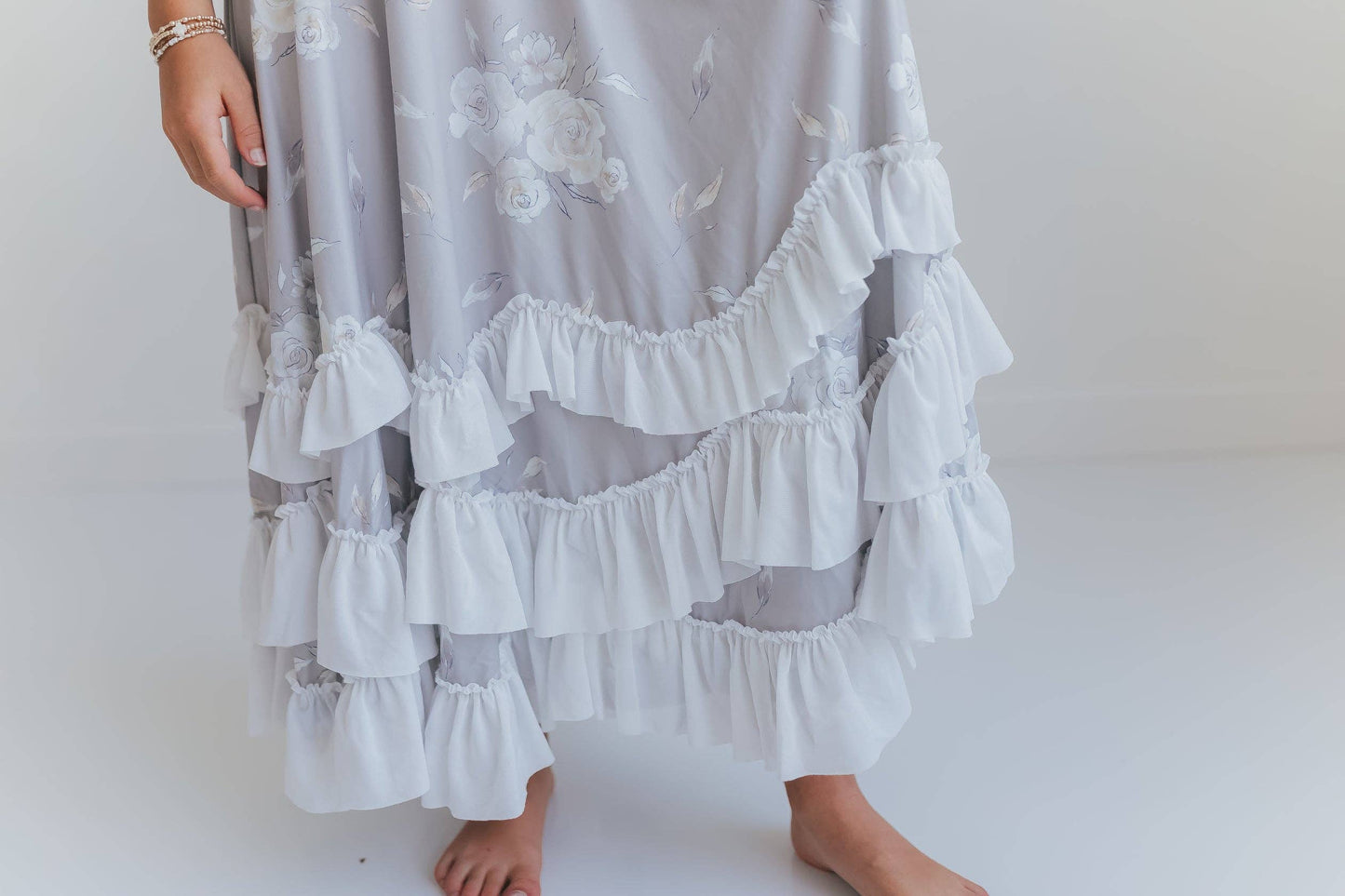 Girls Winter Rose Floral Long Sleeve Ruffles Dress