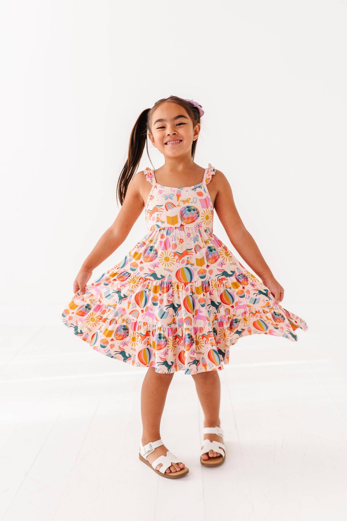 Retro Rainbow Ruffle Bamboo Dress