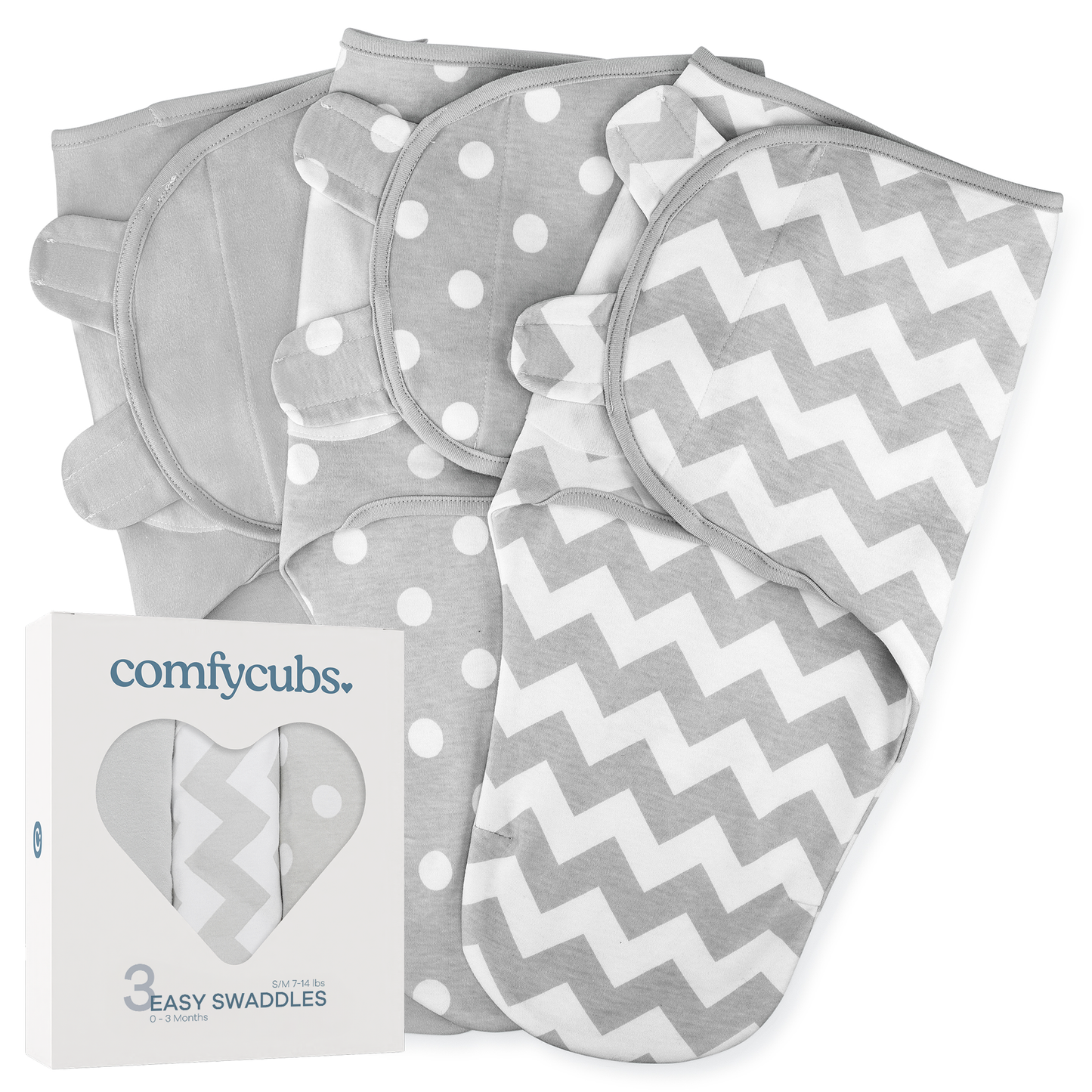 Easy Swaddle Blanket, 3 Pack - 100% Cotton by Comfy Cubs: Blue / Small (0-3 Months)