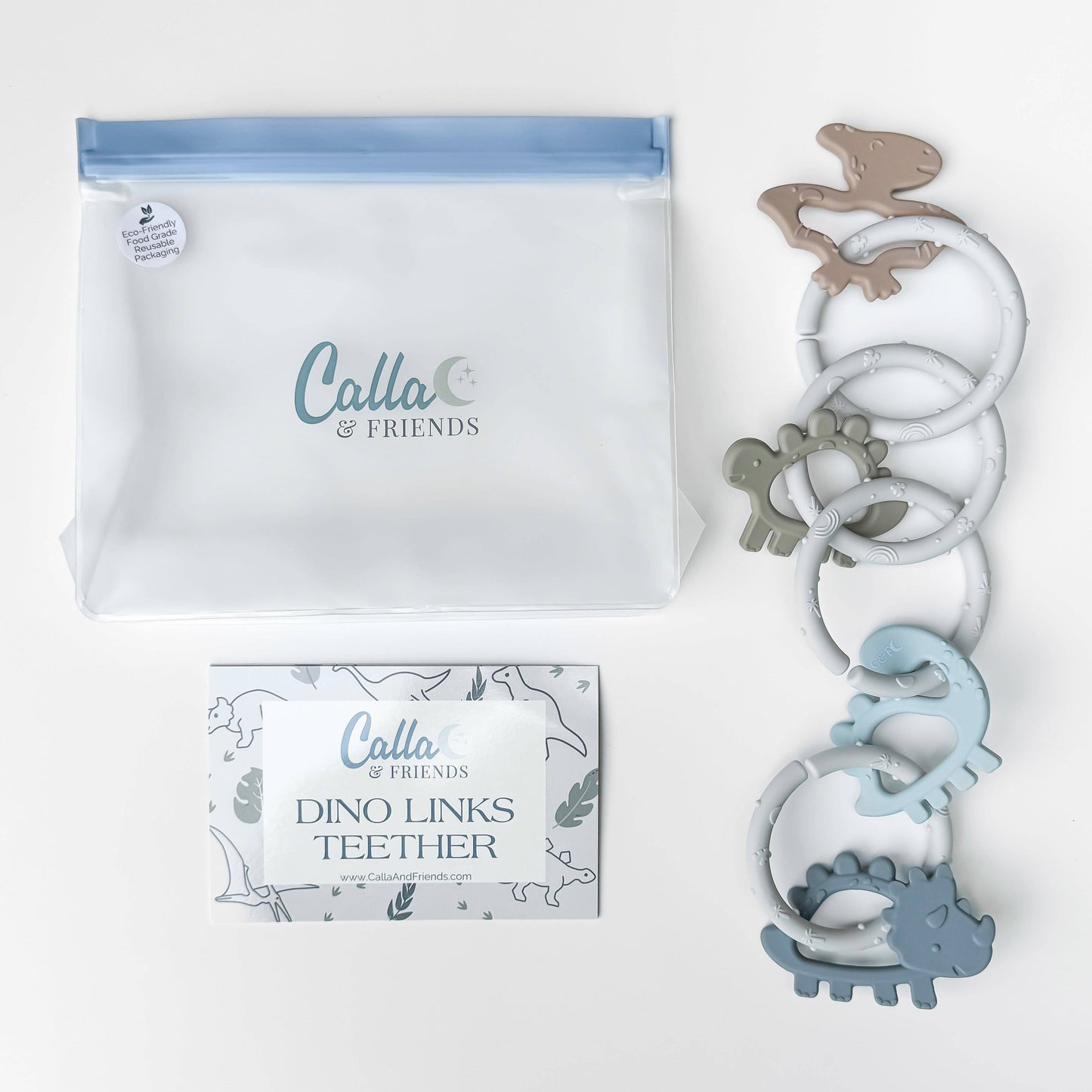 Dino Rings Silicone Teether: Blue/Green