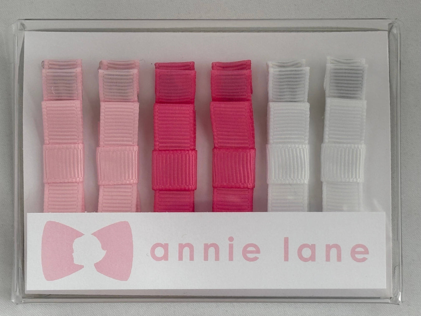 Hair Bows - Classic Grosgrain - Pink & White - Set of Six