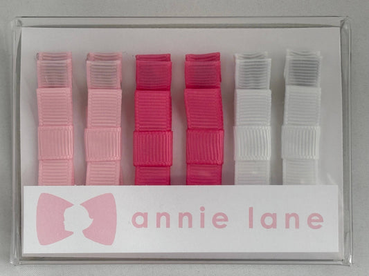 Hair Bows - Classic Grosgrain - Pink & White - Set of Six