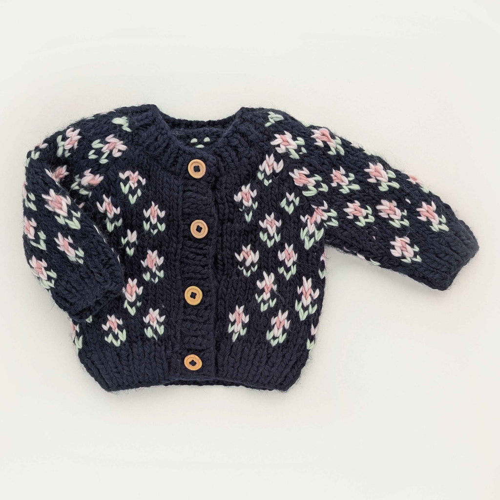 Bitty Blooms Indigo Cardigan Sweater for Baby & Toddler: 3-4T