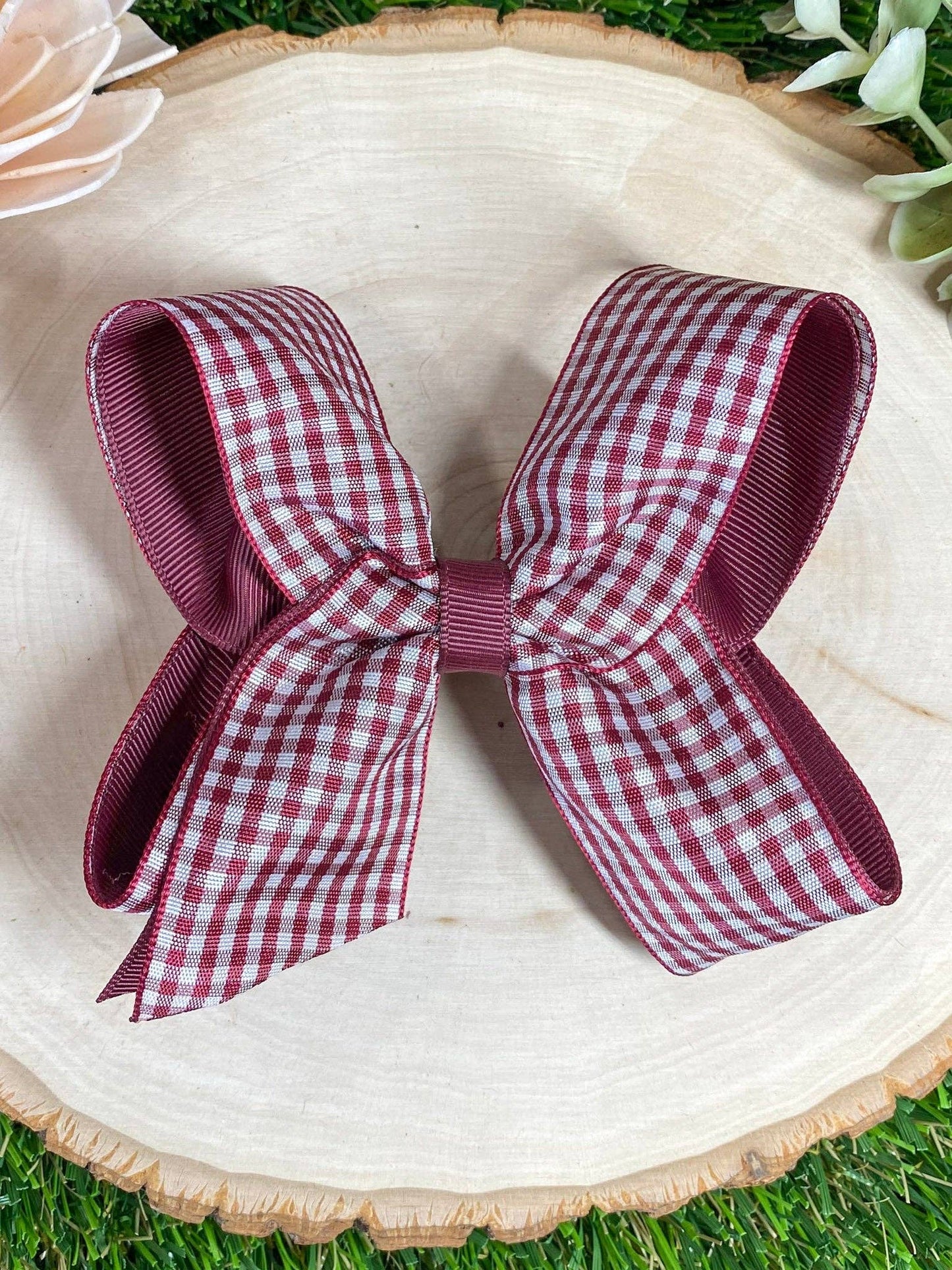 Gingham Classic Boutique Hair Bow | Clip or Headband: Orange / Double Prong Alligator Clip
