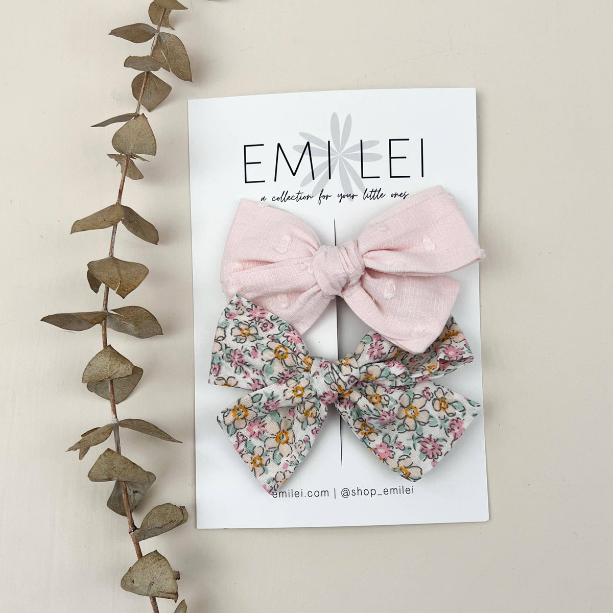 Alligator Clip Bow Set - Pastel Floral/Soft Pink