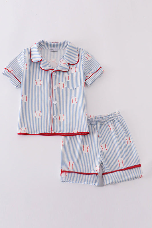 Blue Stripe Baseball Pajama Set