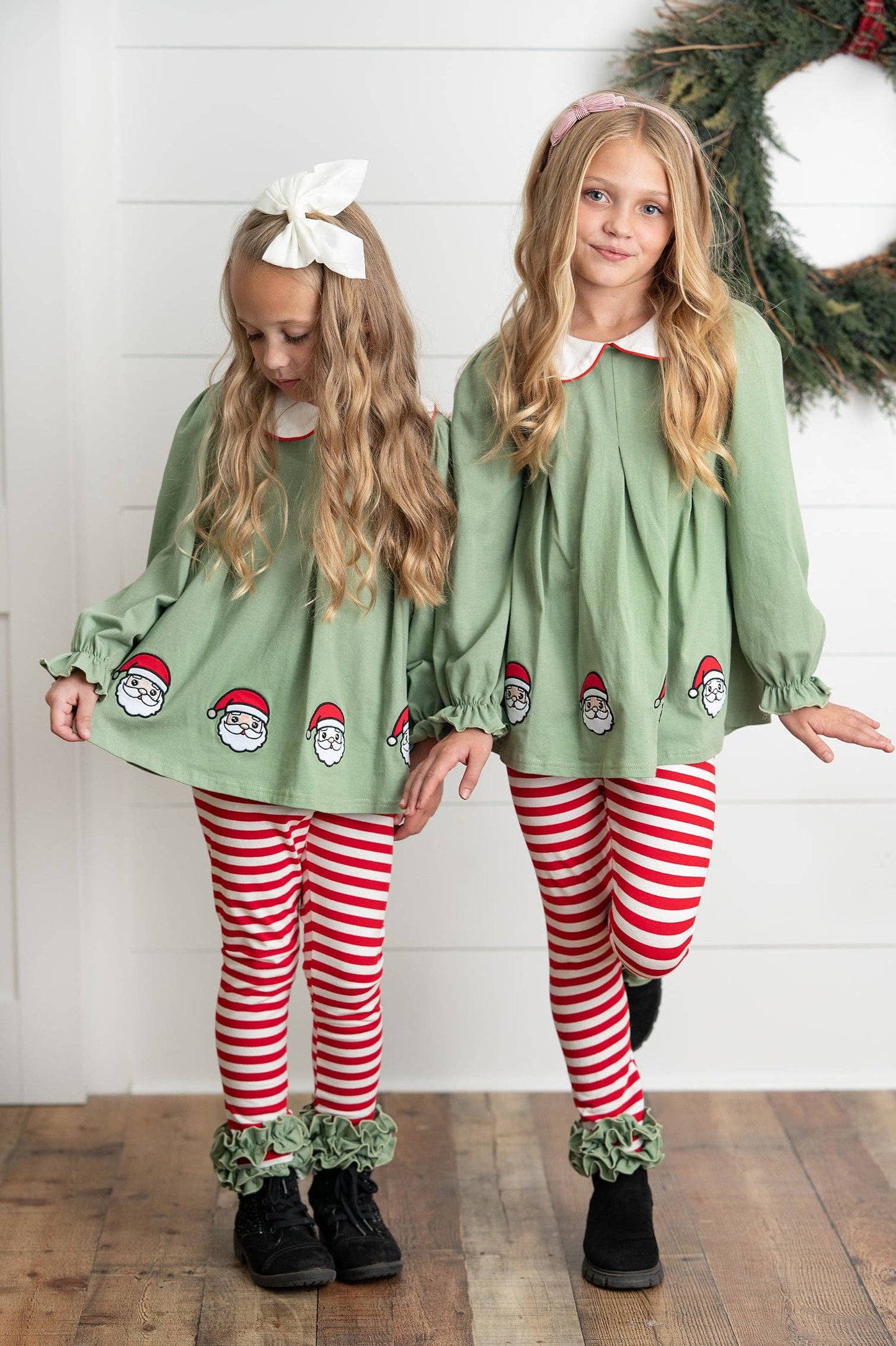 Kids Christmas Candy Cane Stripe Santa Ruffle Legging Set