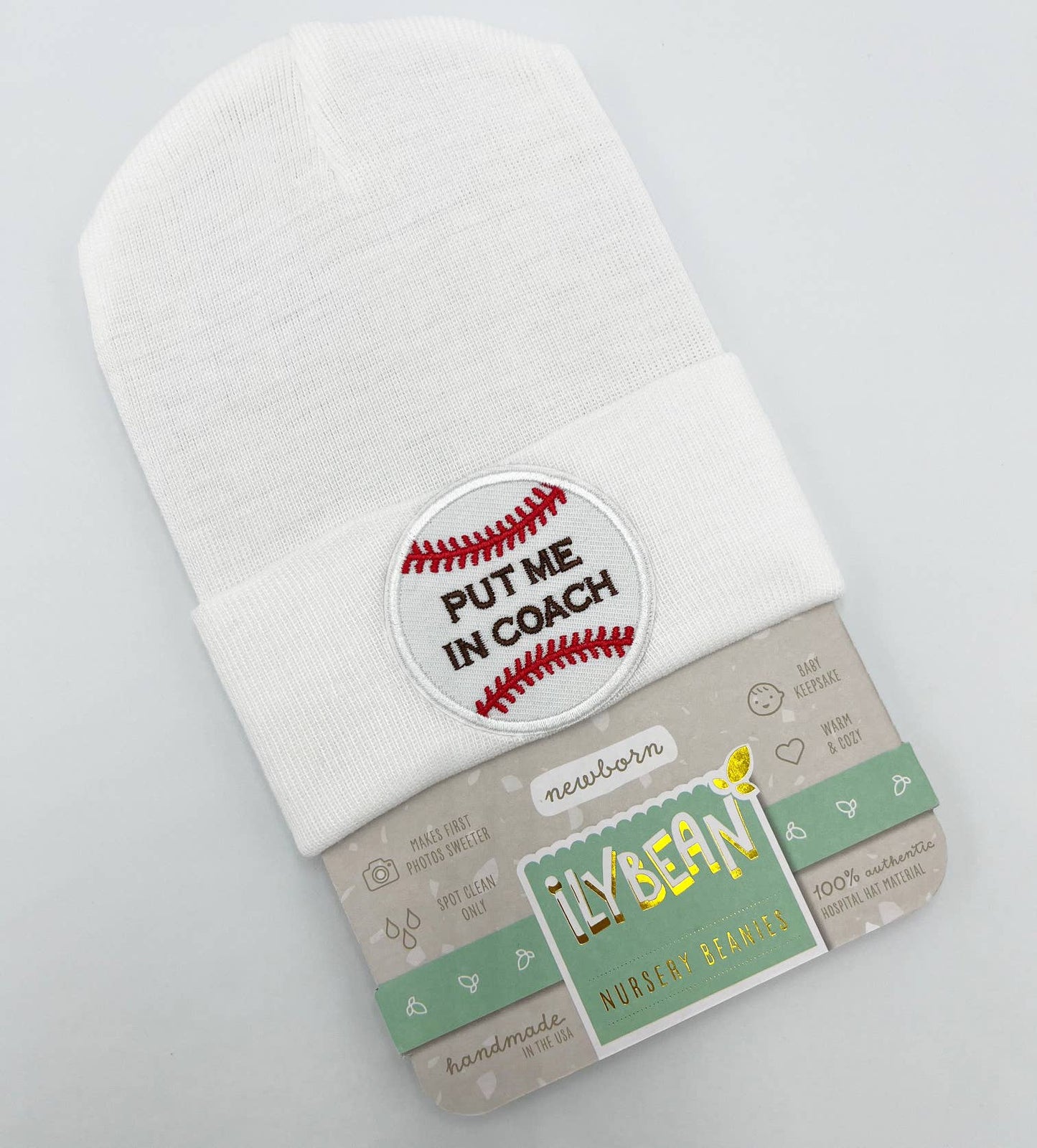 Put Me In Coach Baby Baseball Hat Newborn Baby Hospital Hat : White