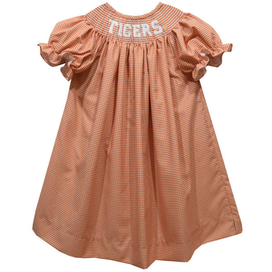 Clemson Tigers Smocked Gingham Bishop - Puffy Short Sleeve