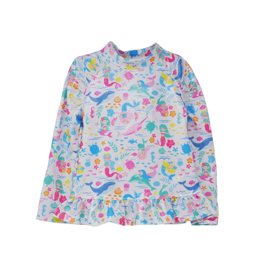 Kids UPF50+ Ruffle Rash Guard Mermaid Friends Swim Top & Sparkling Sunset Bottoms