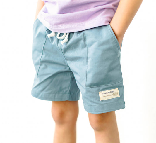Boys Teal Shorts with pockets, functional drawstring: 2