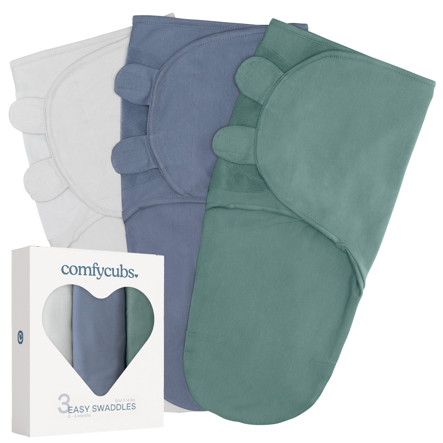 Easy Swaddle Blanket, 3 Pack - 100% Cotton by Comfy Cubs: Blue / Small (0-3 Months)