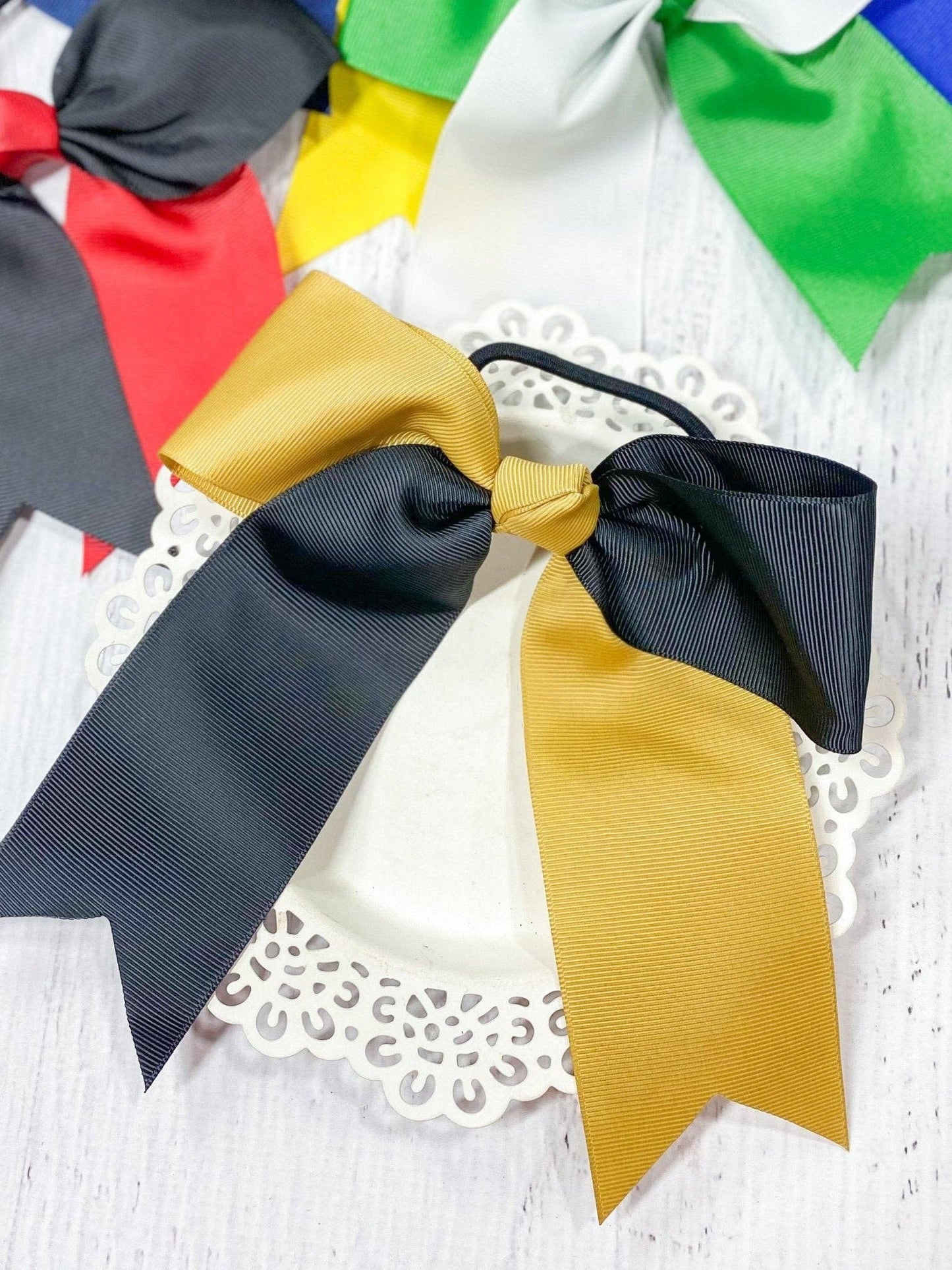 School Spirit Cheer Bows - Pony O - 6": Blue/Yellow