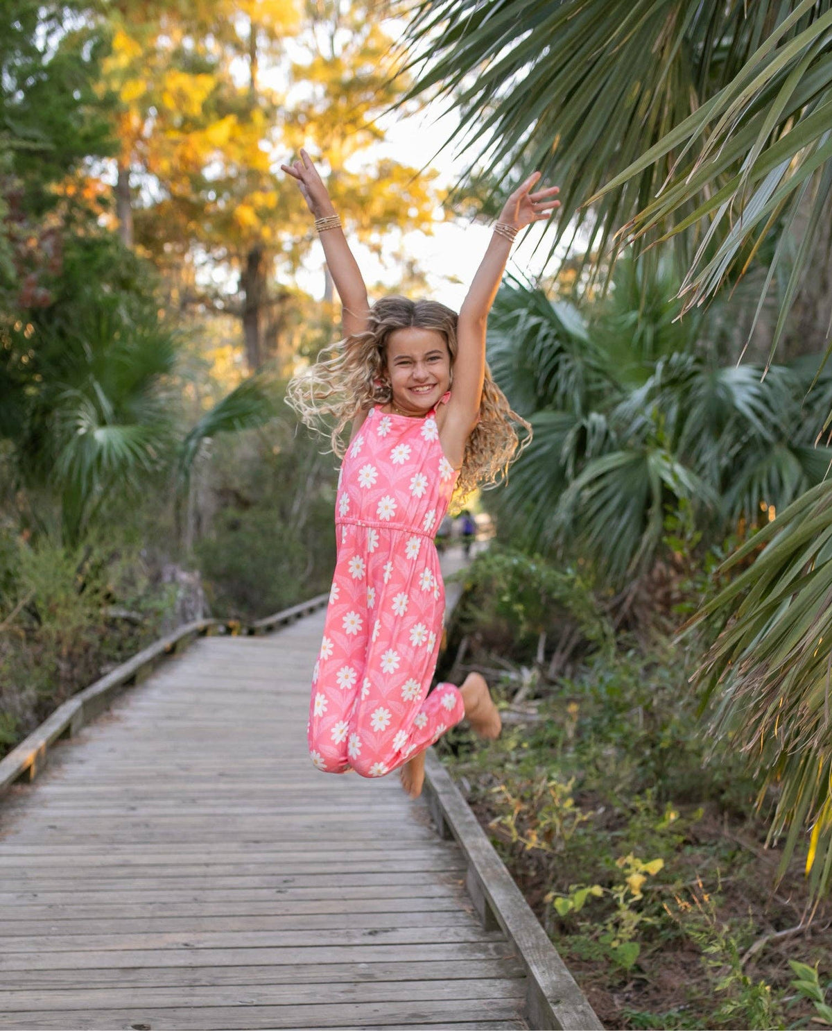 Girls Pink Amelia Daisy Flower Spring Summer Jumpsuit