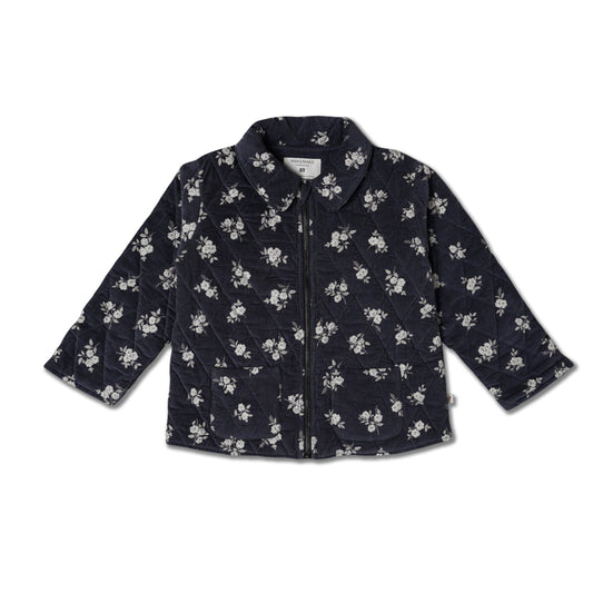 Organic Quilted Corduroy Zipper Jacket - Navy Bloom