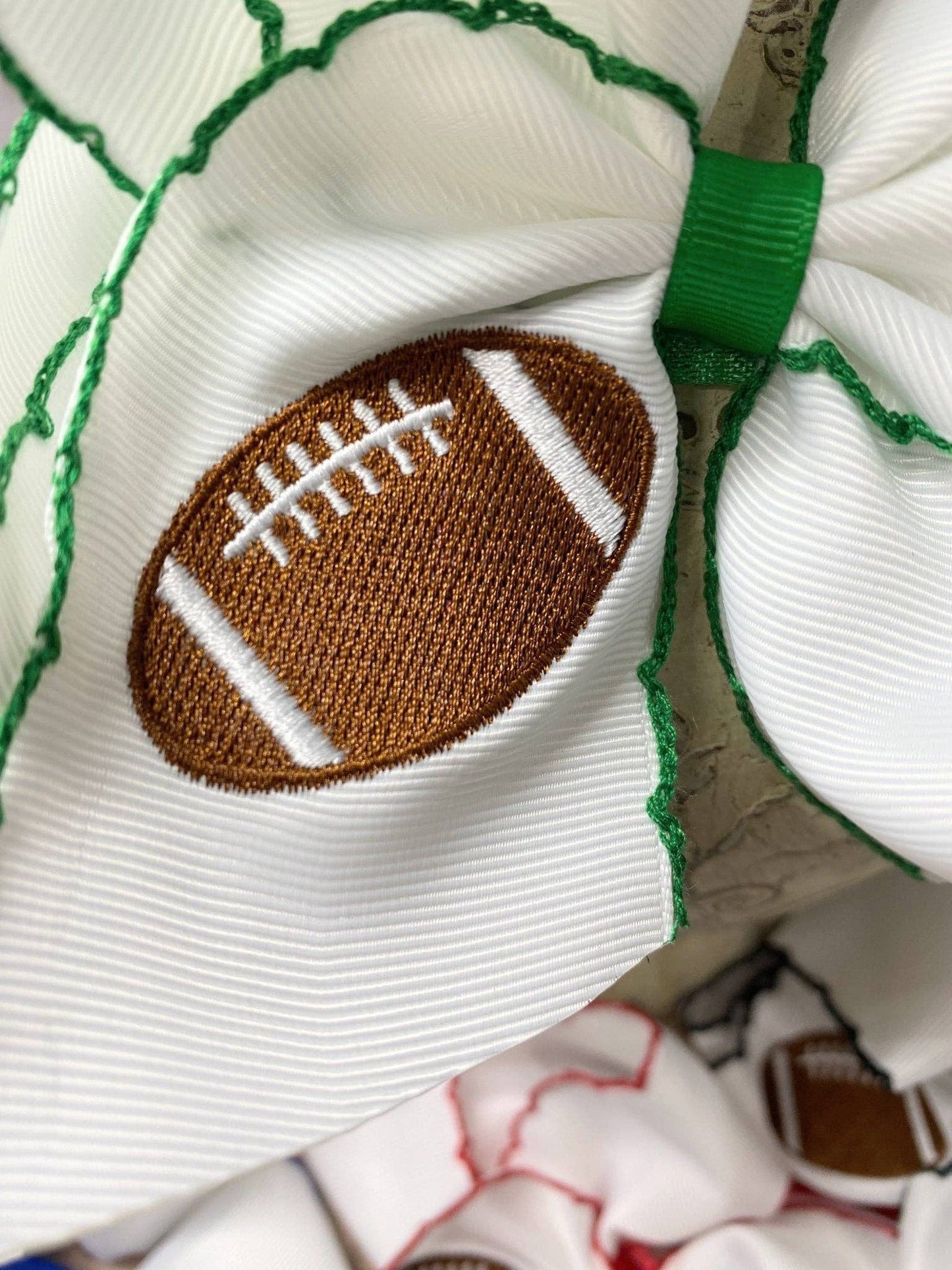Football Embroidered Moonstitch Hair Bow | Clip or Headband: Black/White / Clip