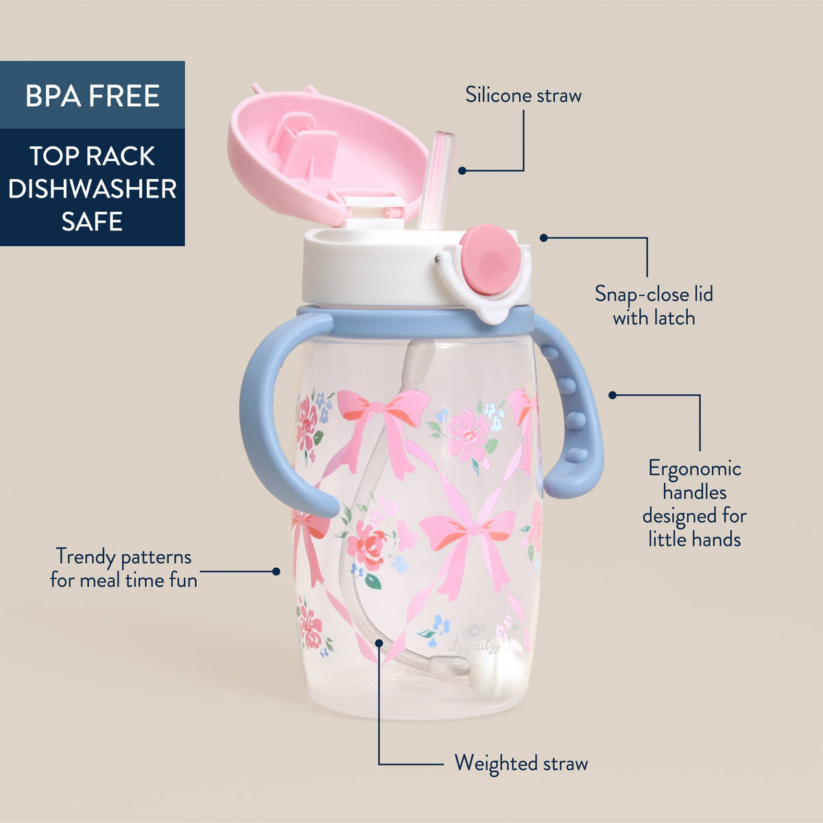 Itzy Sips™ Straw Cup With Snap-Close Lid: Ribbons & Roses