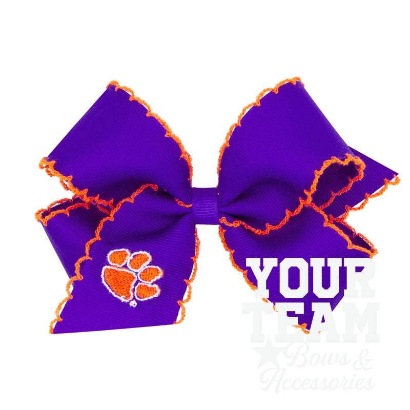 Medium Clemson Moonstitch Embroidered Hair Bow: CLEMSON